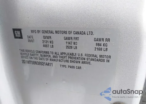 2007 Chevrolet Impala Lt z USA, uszkodzony, nr VIN 2G1WT58N779132602